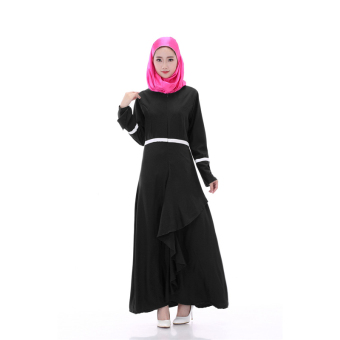 ZUNCLE Muslim women's long sleeve lotus leaf hem dress(Black)  
