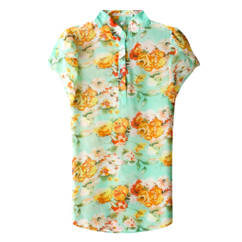 ZUNCLE Short-sleeved Shirt Slim Chiffon Flowers(Orange+Blue) - Intl  