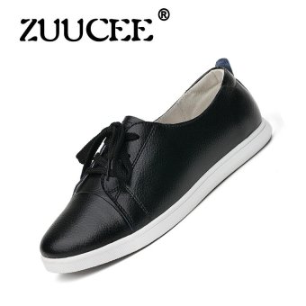 ZUUCEE 2017 spring and autumn the latest series of small white shoes Korean casual female students flat small white shoes leather women's shoes(black)  