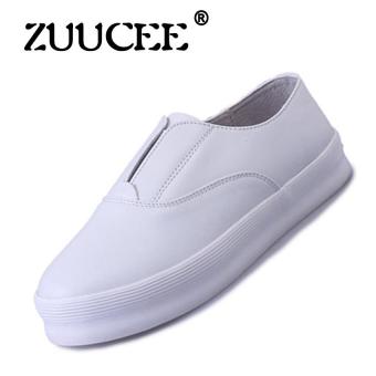ZUUCEE 2017 spring and summer new flat shoes fashion casual women's singles shoes British wind leather shoes round shallow mouth Carrefour shoes(white)  