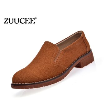 ZUUCEE New matte leather British casual women's shoes suede leather women's shoes shoes mother shoes fashion shoes (brown) - intl  