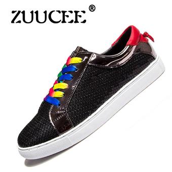 ZUUCEE Spring and autumn leather students running shoes women cowhide flat shoes casual shoes anti - skid shoes breathable shoes(black)  