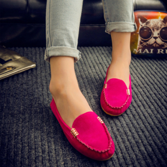 ZUUCEE Women's Fashion Round Head Shoes Metal Buckle Flat Shoes Single Shoes (Rose) - intl  