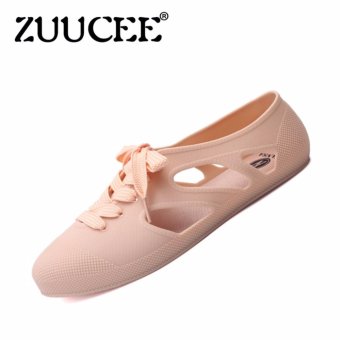 ZUUCEE Women's fashion Summer Sandals Plastic Jelly Flat Shoes Breathable Hollow Shoes (Beige) - intl  
