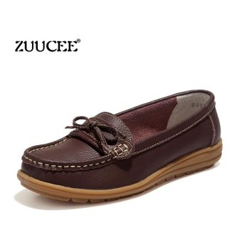 ZUUCEE Women's shoes new leather women's singles shoes flat low-heeled driving shoes casual wild nurses shoes pregnant women shoes?brown? - intl  