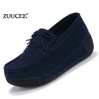 ZUUCEE Women's shoes spring and autumn leather tassel thick bottom matte women's shoes increased slippery cake shoes (shenlan) - intl  