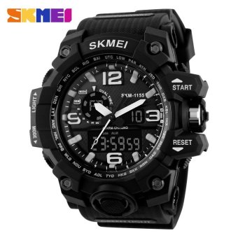 [100% Genuine]SKMEI 1155 Fashion Men Digital LED Display Sport Watches Quartz Watch 50M Waterproof Dual Display Wristwatches - Black - intl  