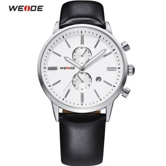 [100% Genuine]WEIDE Luxury Brand Genuine Leather Strap Analog Date Men's Quartz Watch Casual Watches Men Wristwatch 3302 - intl  