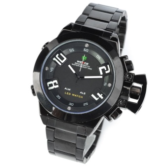 [100% Genuine]WEIDE WH1008-B1 Men's Stainless Steel Quartz LED Analog + Digital Wrist Watch - Black - intl  