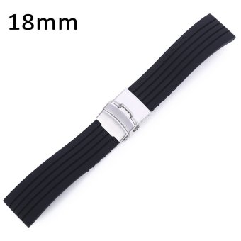 18MM Rubber Watch Band Stainless Steel Folding Clasp with Safety Strap  