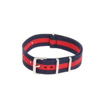 18mm Unisex Durable Canvas Watch Band Strap Buckle Blue + Red Stripes Fashion - Intl  