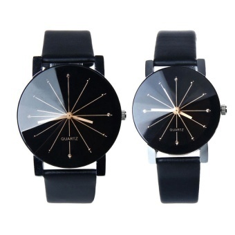 1Pair Men and WomenDial Clock Leather Wrist Watch Black - intl  