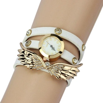 1PC Vintage Leather Strap Angel Wings Rivet Bracelet Watches Wristwatch -White - intl  