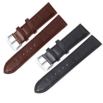 2 Pcs Women Men Thin PU Leather Adjustable Replacement Watchband Watch Band Strap Belt for 20mm Watch Lug Black + Brown  