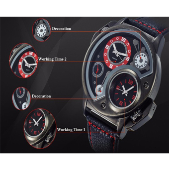 2016 Best Quality Oulm HP3578 Luxury Brand Men Antique Quartz Watch Casual Big Dial Sports Wristwatch Male PU Watch(red)  