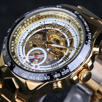 2016 New Fashion Men Male Winner Brand Mechanical Watch Steel Automatic Stylish Classic Skeleton Steampunk Wristwatch Xmas Gift (White Gold - intl  