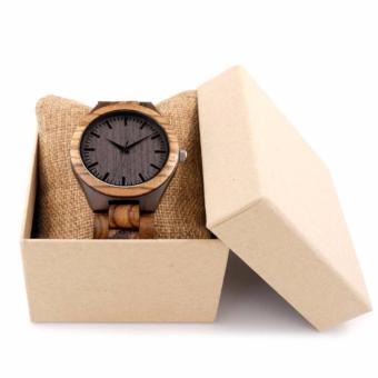 2017 new Round Vintage Zebra Wood With Ebony Top Brand Designer Quartz Watches for Men Gift Box - intl  