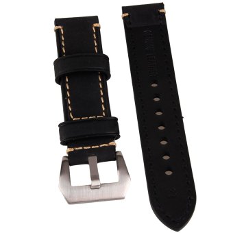 22mm Genuine Leather Watchband Wristwatch Watch Band Black Color - intl  