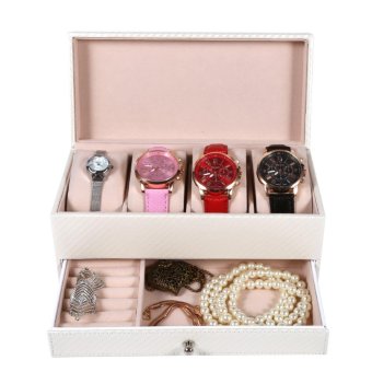 4 Slot Leather Watch Storage Box Case Jewelry Organizer Container(White) - intl  