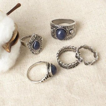 5Pcs/set Women Fashion Bohemian Wave Sapphire Rings Chic Jewelry Set Gift - intl  