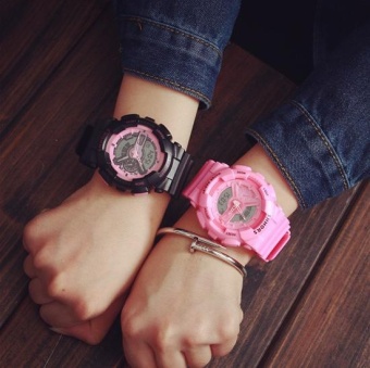 A couple of students sports jelly candy color Harajuku double display electronic watch special function: GMT, alarm clock, calendar-powder and black powder - intl  