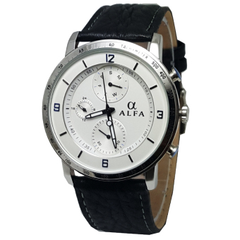 Alfa watch Slim Cronograph ALFA2091 Jam Tangan Pria - Strap kulit - Silver Hitam - -Tanggal  