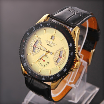 Amart Men Sports Leather Automatic Mechanical Analog Wrist Watch Yellow - intl  