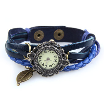 Amart Women Vintage Braided Rope Faux Leather Wrap Quartz Bracelet Wrist Watch Blue - intl  