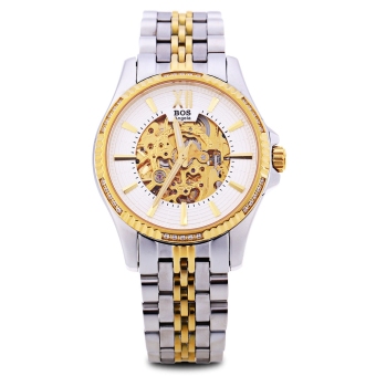 Angela Bos 9010G Men Automatic Wind Mechanical Watch 3ATM Luminous Pointer Roman Numerals Display Wristwatch (White)  
