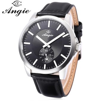 Angie 7159L Male Quartz Watch Luminous 3ATM Working Sub-dial Genuine Leather Band Wristwatch (Black) - intl  