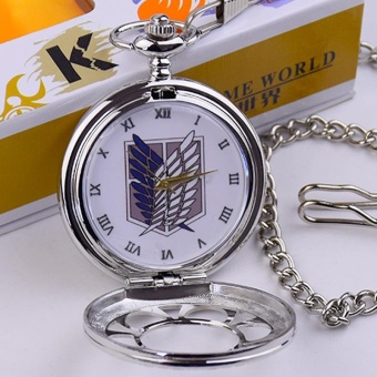 Anime Retro Hollow Out Pocket Watch Shingeki No Kyojin Attack on Titan Theme Men's Pocket Watch with Necklace Chain (Wings of Liberty White) - intl  