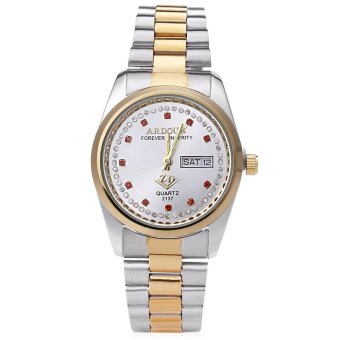 ARDOUR 2137 Men Quartz Watch Gold-plated Artificial Diamond Dial Calendar 3ATM Display Wristwatch  