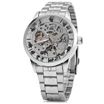 Automatic Mechanical Movement Hollow Out Men Watch Stainless Steel Band(Color:Silver)  