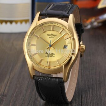 Automatic Men Gold Wristwatch Leather Strap with Gift Box - intl  