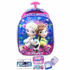 BGC 5 Dimensi Frozen Fever Elsa Anna Flower IMPORT Tas Troley Anak Sekolah TK + Lunch