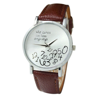 Bigskyie New Women Leather Watch Who Cares I am Late Anyway Letter Watches Brown  