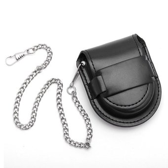 Black Leather Chain Pocket Watch Holder Storage Case Box Coin Purse  