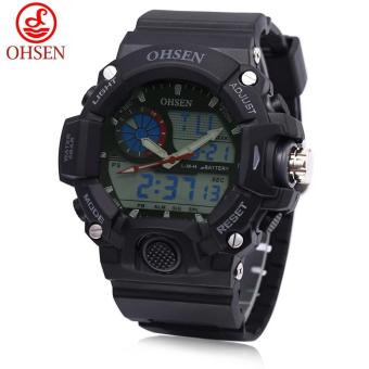 [BLACK] OHSEN AD2808 Dual Movt Quartz Digital Watch Chronograph Calendar Alarm Luminous 5ATM Wristwatch - intl  