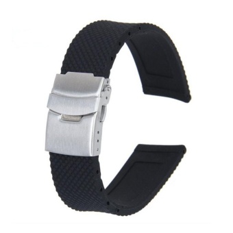 Black Silicone Rubber Waterproof Watch Strap Band Deployment Buckle 22mm - intl  