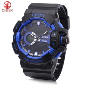 [BLUE] OHSEN AD1505 Dual Movt Quartz Digital Watch Chronograph Date Day Display 5ATM Wristwatch - intl  