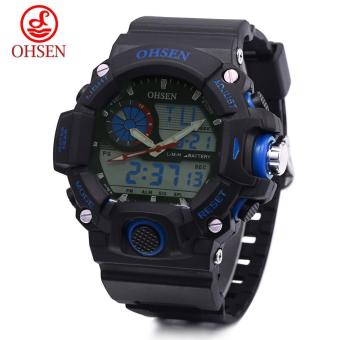 [BLUE] OHSEN AD2808 Dual Movt Quartz Digital Watch Chronograph Calendar Alarm Luminous 5ATM Wristwatch - intl  