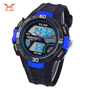 [BLUE] VILAM 09009 - 02 Dual Movt Digital Quartz Sports Watch Calendar Alarm Chronograph Display Wristwatch - intl  