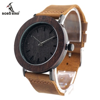 BOBO BIRD WK19 Ebony Wooden and Steel Watch Retro Black Dial Face Brown Soft Leather Band Montre Femme As Gift For Women 19 - intl  