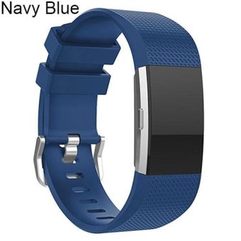 BODHI Replacement Sport Silicone Buckle Wrist Band for Fitbit Charge 2 Bracelet L (Navy Blue) - intl  