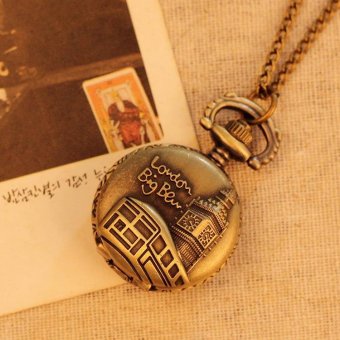 boyun Necklace Pocket Watch For Men Women Best Gift Quartz Alloy Pendant Bronze With Long Chain London Building Pattern (bronze) - intl  