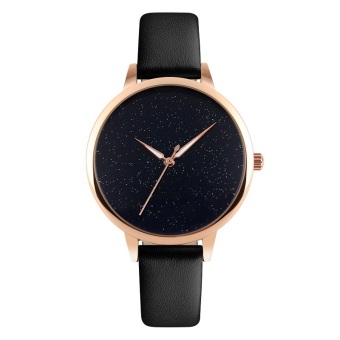 Brand Skmei Ultra-Thin Rose Gold Case Hot Fashion Women Black Leather Watchband Quartz Watch Casual Womens Watches 9141 (Black) - intl  