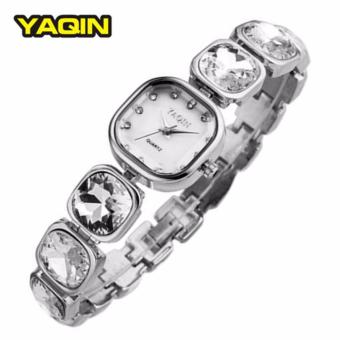 Brand Women's Bracelet Watches Luxury Big Rhinestone Band Square Dial Rose Gold YAQIN Quartz Watch Ladies Quality Clock(Silver) - intl  