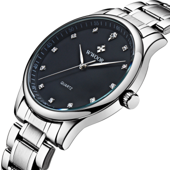 Brand WWOOR Waterproof Men Sports Watches Men's Casual Quartz Watch Diamonds Hour Stainless Steel Wrist Watch Male Clock (Black) - intl  