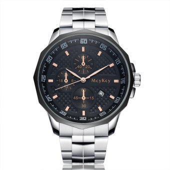 Business Men Calendar Automatic Mechanical Steel Sport Watch(Black+Gold) - intl  