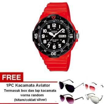 Casio Analog Watch MRW-200HC-4BVDF - Jam Tangan Pria - Merah - Rubber+ 1pc kacamata aviator dengan warna random termasuk kotak kacamata dan lap kacamata  